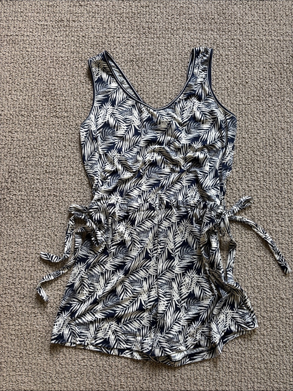 Max Studio Navy and White Palm-Print Women’s Shorts Bodysuit